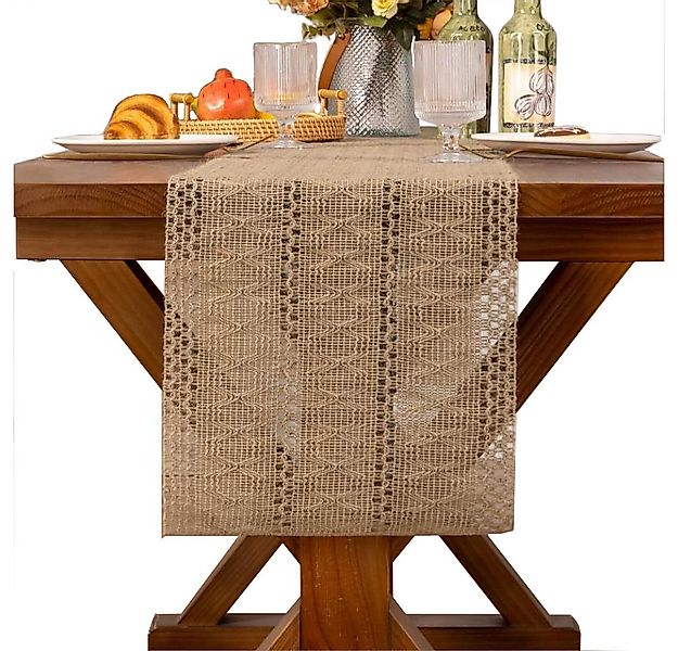 Kaket Tischläufer Makramee Tischläufer Boho Baumwollflachs Tischläufer mit günstig online kaufen