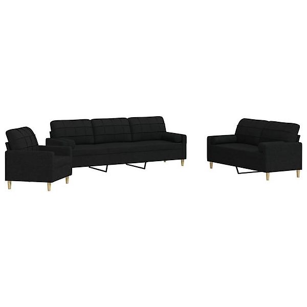 vidaXL Sofa 3-tlg. Sofagarnitur mit Dekokissen Schwarz Stoff günstig online kaufen