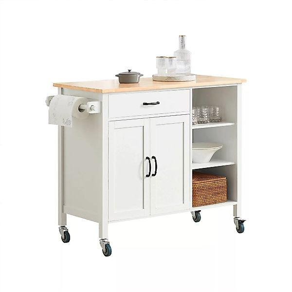 SoBuy Küchenwagen mit Arbeitsplatte Küchenschrank Küchentrolley Weiß FKW103 günstig online kaufen