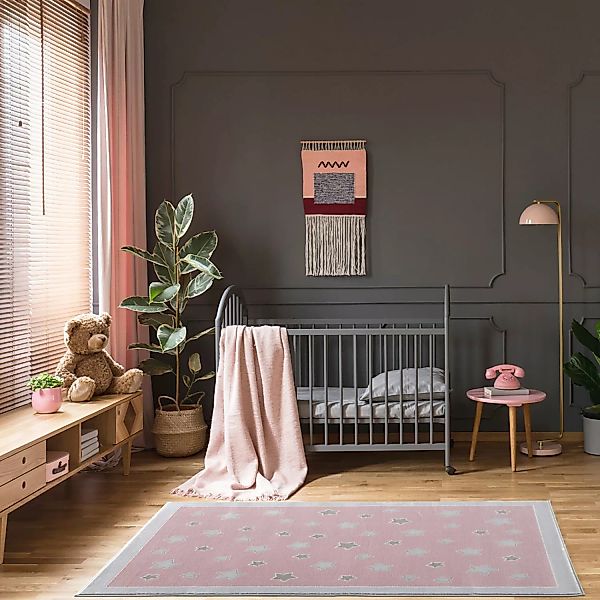 home24 Happy Rugs Kinderteppich Planet Rosa Stern Design Kunstfaser 120x180 günstig online kaufen