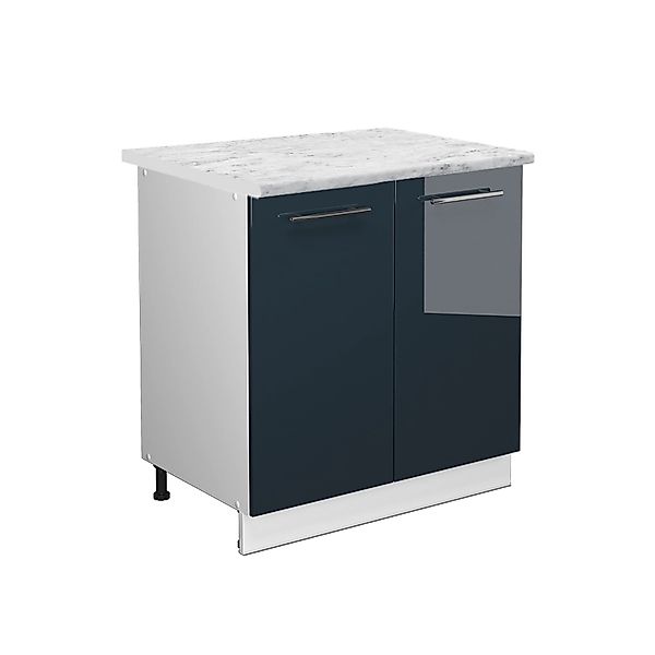 Vicco Spülenunterschrank Fame-Line Dunkelblau Hochglanz/Weiß 80 cm mit Rega günstig online kaufen