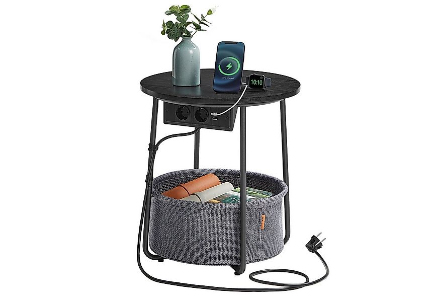 VASAGLE Beistelltisch, rund, mit Steckdose, USB-Anschlüsse, mit Korb aus St günstig online kaufen