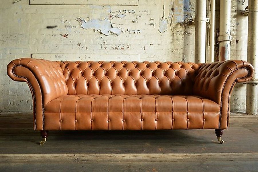 JVmoebel Chesterfield-Sofa Brauner luxus Leder Chesterfield Dreisitzer Pols günstig online kaufen