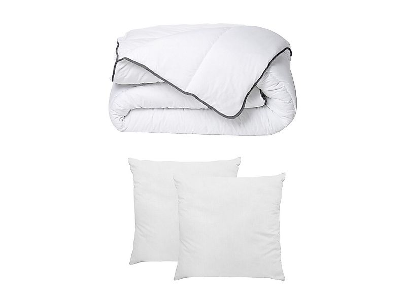 Set aus seidenweicher Bettdecke 240 x 260 cm + 2 Kissen - 60 x 60 cm - Weiß günstig online kaufen