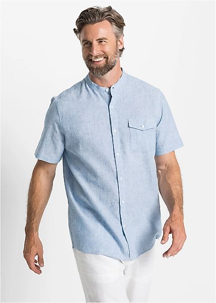 bonprix Kurzarmhemd Regular fit, aus Leinen-Baumwolle-Mix, mit Stehkragen günstig online kaufen