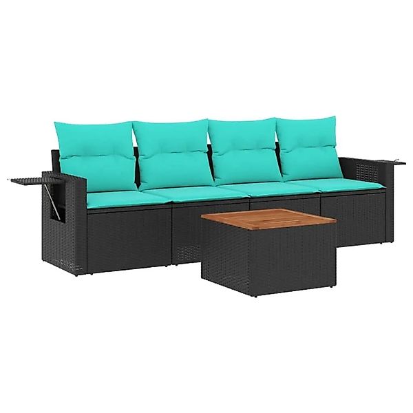 vidaXL 5-Tlg Gartensofa-Set mit Kissen Schwarzes Polyrattan 3224440 günstig online kaufen
