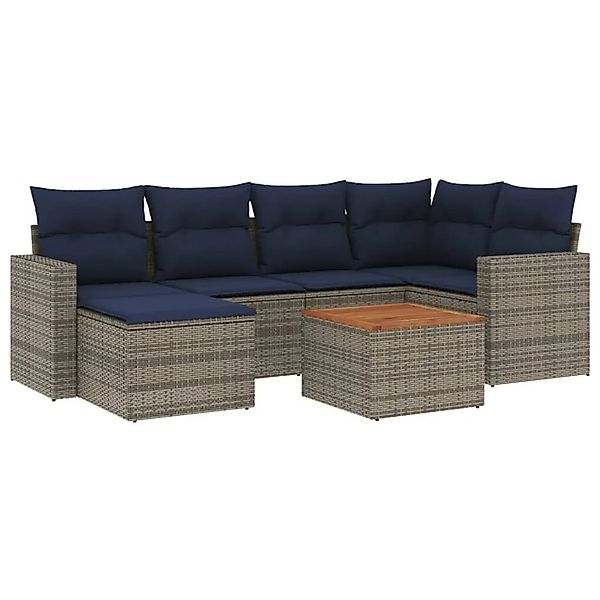 vidaXL 7-Tlg Gartensofa-Set mit Kissen Grau Polyrattan 3256558 günstig online kaufen