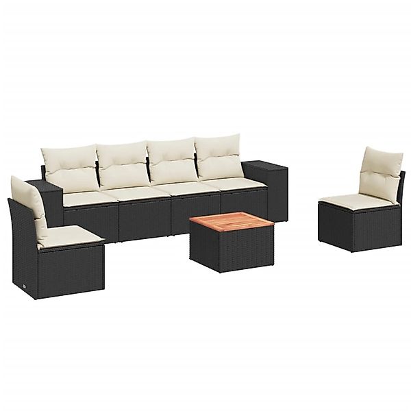 vidaXL 7-Tlg Garten-Sofagarnitur mit Kissen Schwarz Poly Rattan 3257722 günstig online kaufen