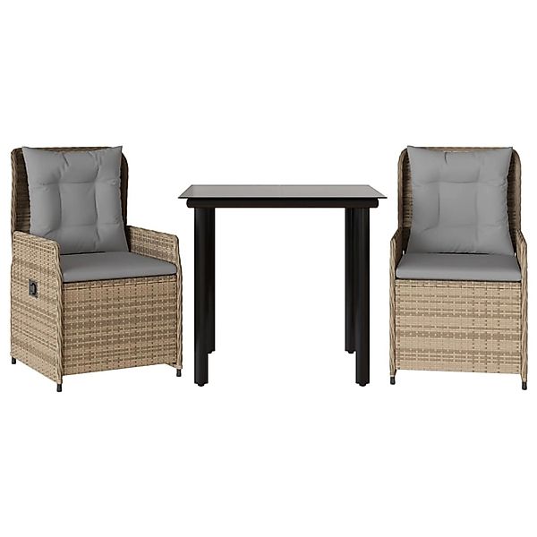 vidaXL 3-Tlg Garten-Essgruppe mit Kissen Beige Poly Rattan 3262875 günstig online kaufen