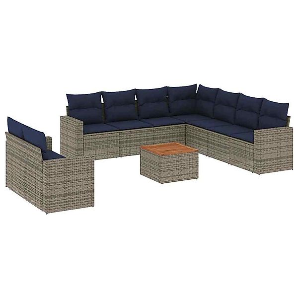 vidaXL 10-Tlg Garten-Sofagarnitur mit Kissen Grau Poly Rattan 3256523 günstig online kaufen