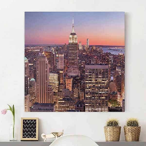 Leinwandbild Architektur & Skyline - Quadrat Sonnenuntergang Manhattan New günstig online kaufen