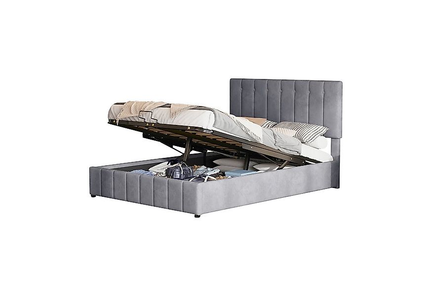 Flieks Polsterbett, Hydraulisches Funktionsbett Doppelbett Samt 140x200cm günstig online kaufen