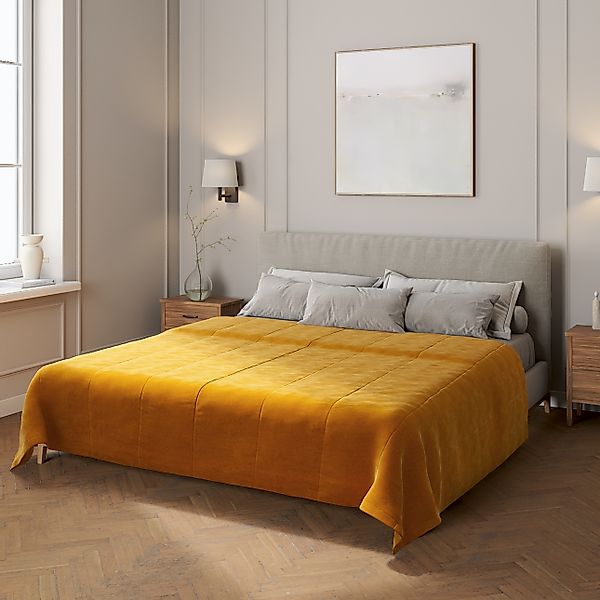 Velvet-Tagesdecke mit Streifen-Steppung, honiggelb, Velvet (704-23) günstig online kaufen