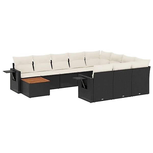 vidaXL 11-Tlg Garten-Sofagarnitur mit Kissen Schwarz Poly Rattan 3224747 günstig online kaufen
