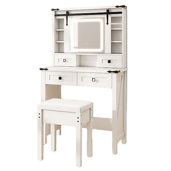 Costway Schminktisch mit 3 Farben Led 4 Schubladen Weiß günstig online kaufen