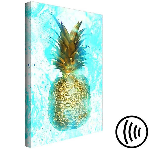 Wandbild Goldene Ananas - Abstraktion mit Stillleben auf blauem Hintergrund günstig online kaufen