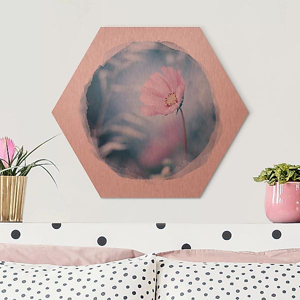 Hexagon-Alu-Dibond Bild Wasserfarben - Blüte in Pastell günstig online kaufen