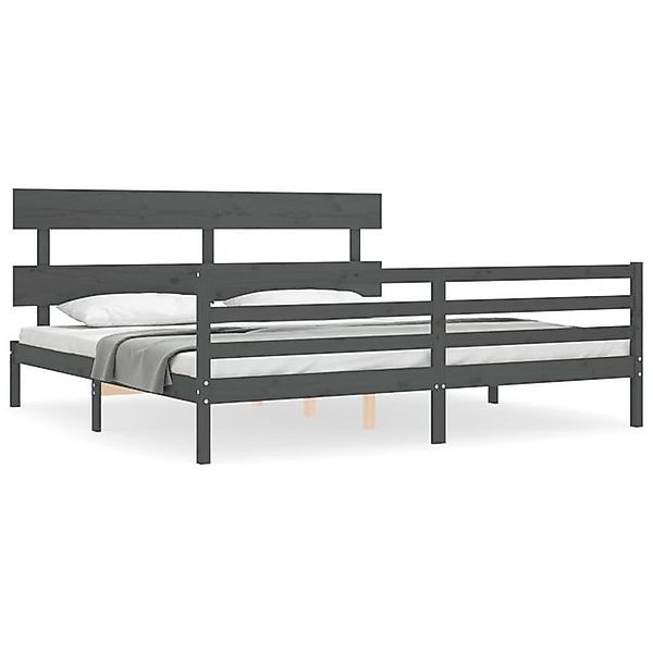 vidaXL Bett Massivholzbett mit Kopfteil Grau 200x200 cm günstig online kaufen