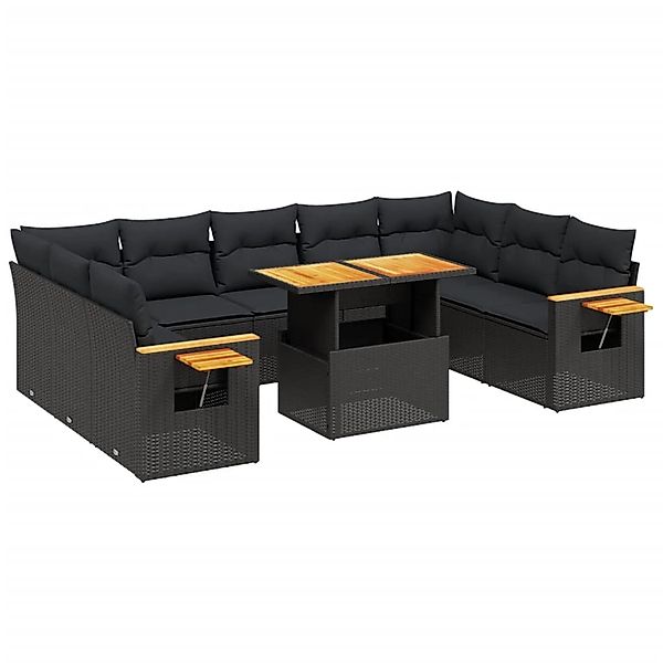 vidaXL 11-Tlg Garten-Sofagarnitur mit Kissen Schwarz Poly Rattan 3273687 günstig online kaufen