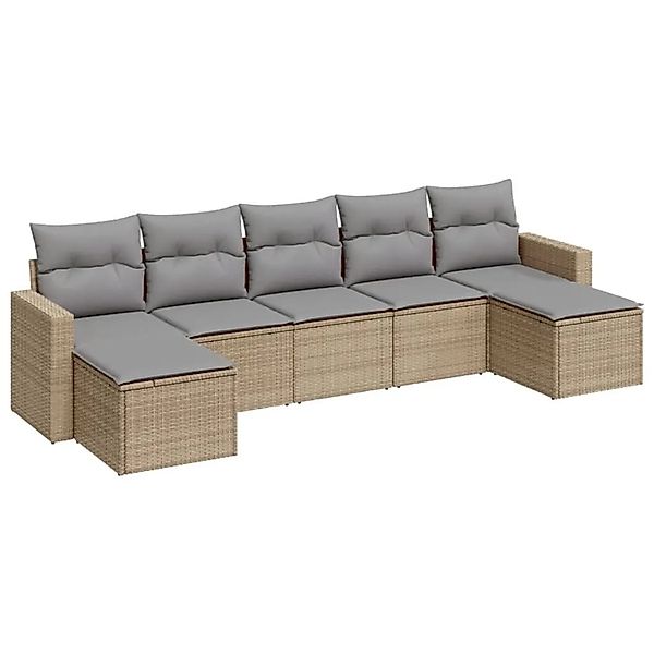 vidaXL 7-Tlg Garten-Sofagarnitur mit Kissen Beige Poly Rattan 3251676 günstig online kaufen