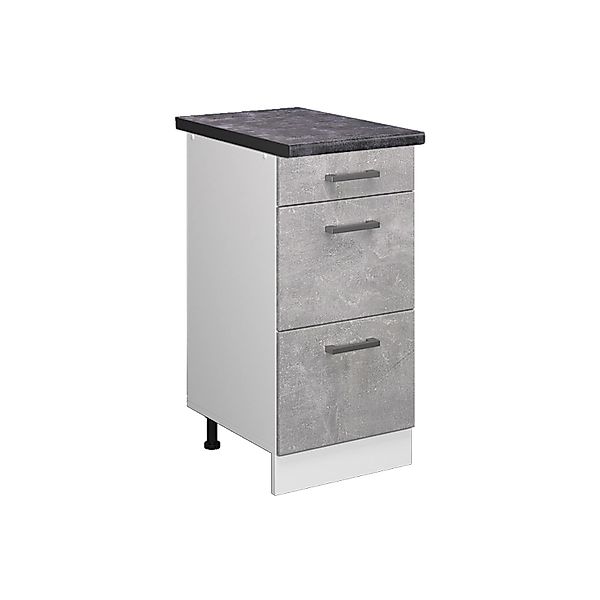 Vicco Küchenunterschrank R-Line Beton/Weiß 40 cm mit Schubladen AP Eiche günstig online kaufen