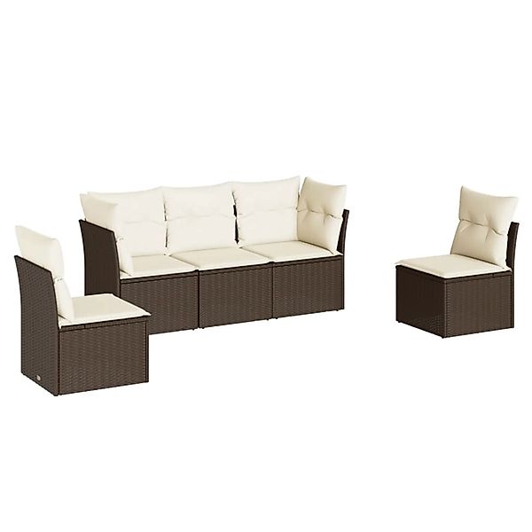 vidaXL 5-Tlg Garten-Sofagarnitur mit Kissen Braun Poly Rattan 3249192 günstig online kaufen