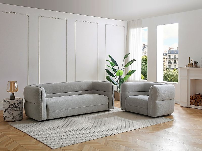 Sofa 3-Sitzer - Chenille-Stoff - Grau - TALIENA günstig online kaufen