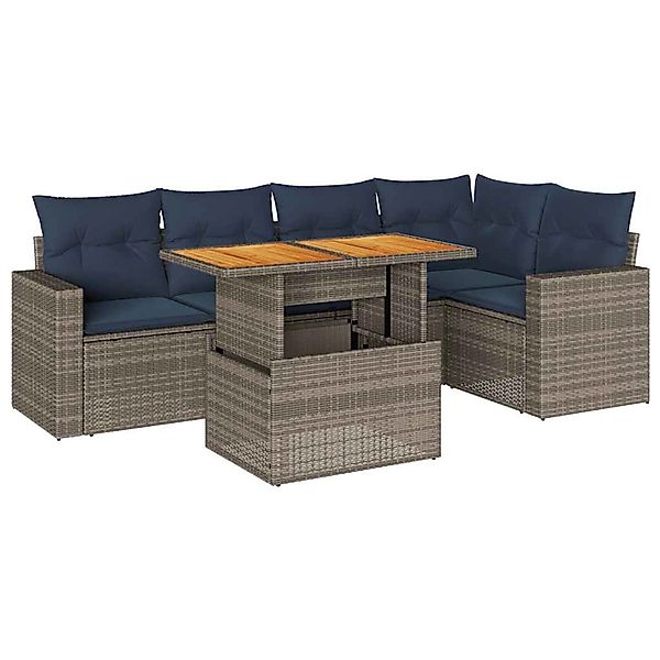 vidaXL 6-Tlg Garten-Sofagarnitur mit Kissen Grau Poly Rattan 3327043 günstig online kaufen