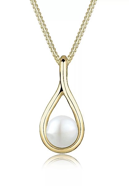 Elli Premium Perlenkette "Geschwungen Süßwasserperle 375 Gelbgold" günstig online kaufen