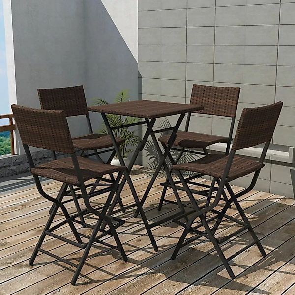 5-tlg. Garten-essgruppe Klappbar Stahl Poly Rattan Braun günstig online kaufen