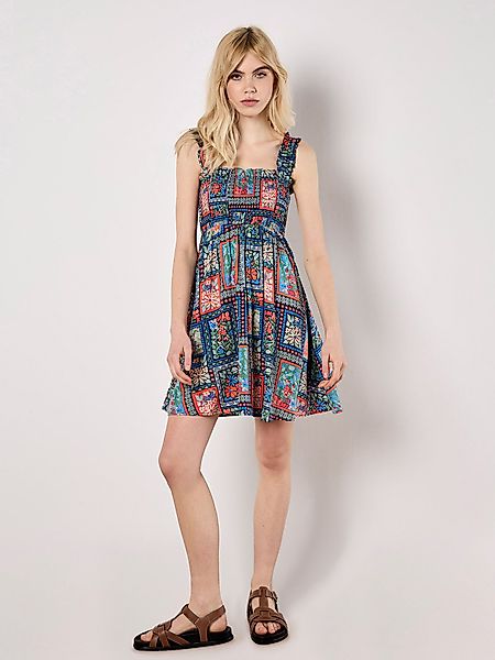 Apricot Minikleid Smokkleid, mit Blumendruck günstig online kaufen