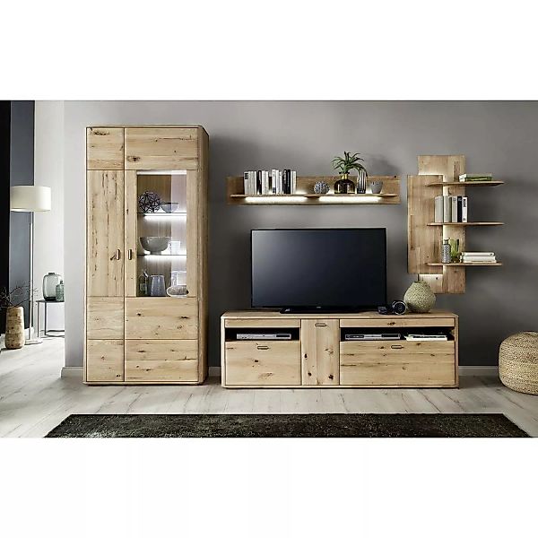 TV Wohnwand ROSARIO-05 Wohnzimmer Möbel aus massiver Balkeneiche Bianco - S günstig online kaufen
