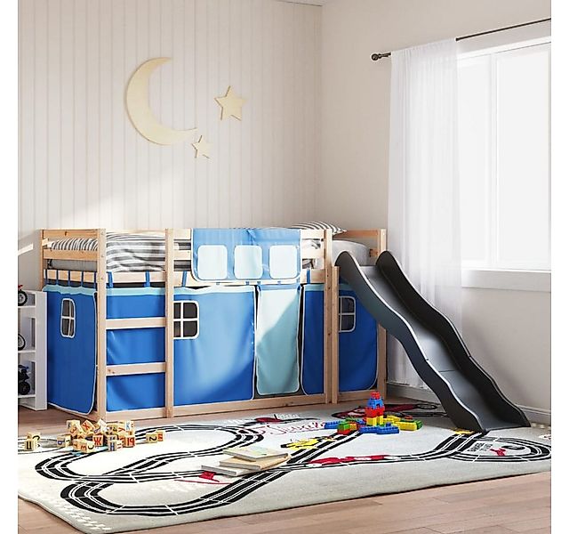 vidaXL Bett, Etagenbett mit Rutsche und Gardinen Blau 90x190 cm günstig online kaufen
