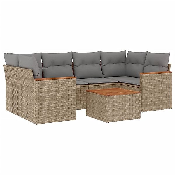 vidaXL 7-Tlg Garten-Sofagarnitur mit Kissen Beige Poly Rattan 3225800 günstig online kaufen