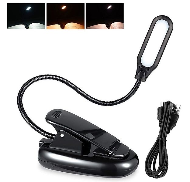 MUPOO LED Klemmleuchte Tragbare LED Leselampe mit Clip & USB – 3 Farben, US günstig online kaufen