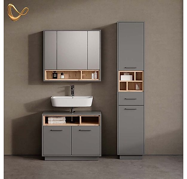 Livinity® Badmöbel-Set Temo, Anthrazit/Sonoma, 3 Teile, mit Hochschrank günstig online kaufen