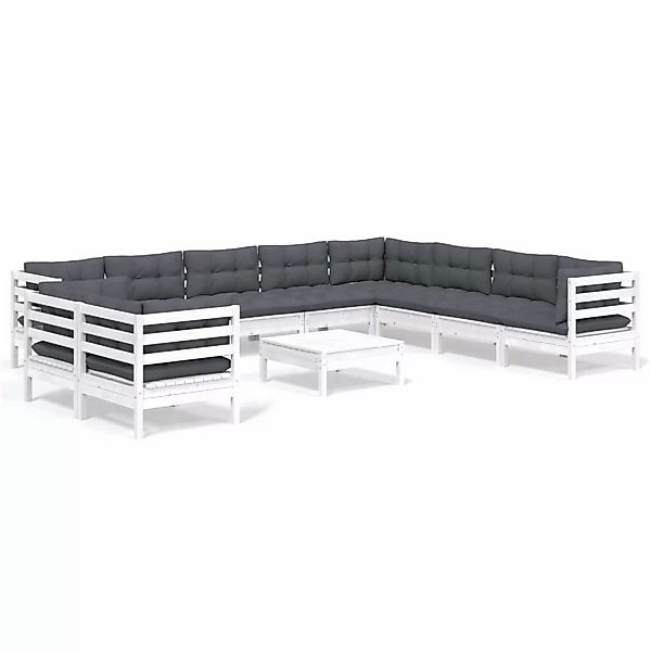 vidaXL 11-tlg Garten-Lounge-Set mit Kissen Weiß Massivholz Kiefer Modell 4 günstig online kaufen