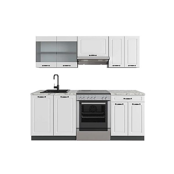 Vicco R-Line Küchenzeile Weiß Landhaus/Anthrazit 200 cm AP Marmor günstig online kaufen