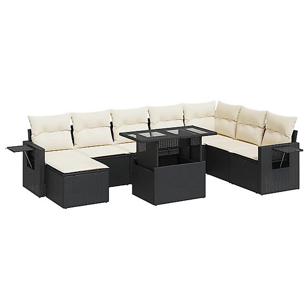 vidaXL 9-Tlg Garten-Sofagarnitur mit Kissen Schwarz Poly Rattan 3326527 günstig online kaufen