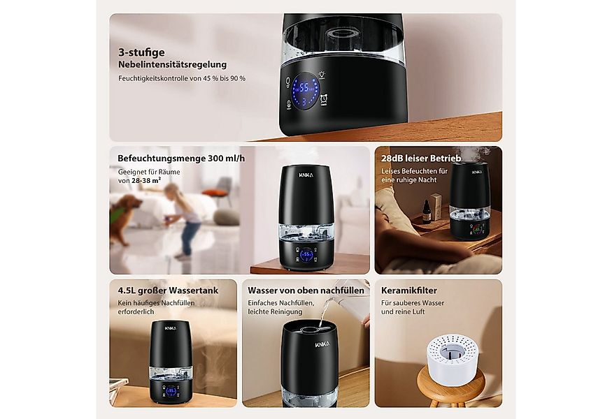 KNKA Luftbefeuchter 300ml/h Aroma Diffuser, 4.5 l Wassertank, Leiser Ultras günstig online kaufen