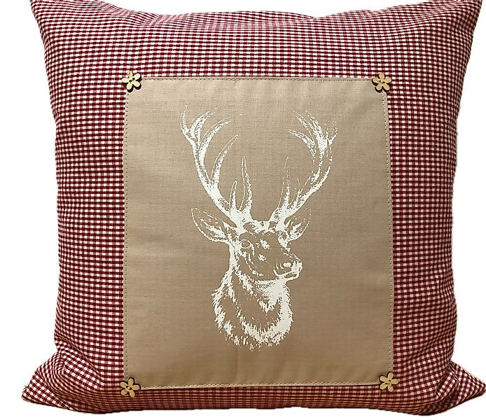 Ammerkind Dekokissen Landhausstil Kissenhülle *Hirsch* rot/beige günstig online kaufen