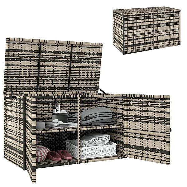 Outsunny Rattan-Auflagenbox 2-Ebenne PE-Rattan 118L x 57B x 69H cm Mischgra günstig online kaufen