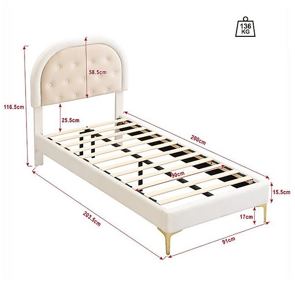 Flieks Polsterbett, Kinderbett Einzelbett 90x200cm mit halbrundem Kopfteil günstig online kaufen