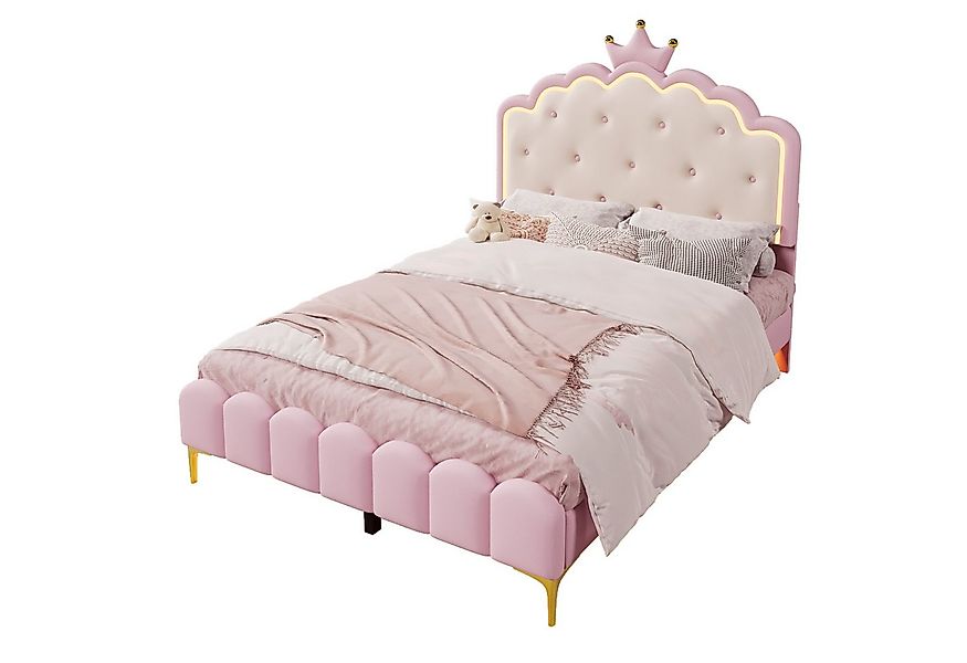 SOFTWEARY Prinzessinbett mit Lattenrost und LED-Beleuchtung (140x200 cm), M günstig online kaufen