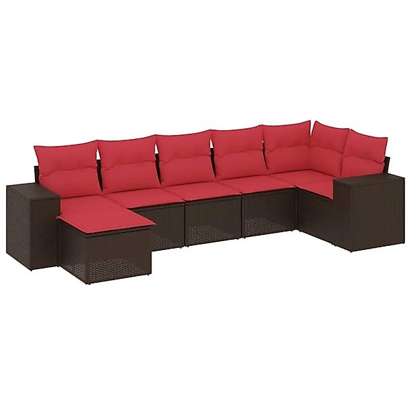 vidaXL 7-Tlg Gartensofa-Set mit Kissen Braun Polyrattan 3222883 günstig online kaufen