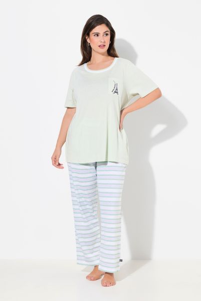 Ulla Popken Pyjama Pyjama Ringelhose Rundhals günstig online kaufen