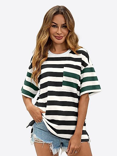 Imily Bela T-Shirt Damen Bluse mit Streifen und Farbblöcken (Packung, 1-tlg günstig online kaufen