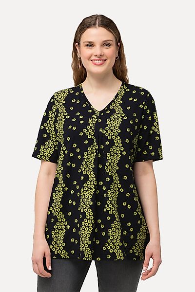 Ulla Popken Longsleeve T-Shirt Blüten Zierfalten günstig online kaufen