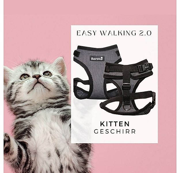 Beroni Geschirr Katzengeschirr Kitten Babykatzen grau verstellbar, Leine se günstig online kaufen