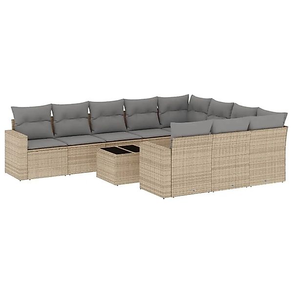 vidaXL 11-Tlg Garten-Sofagarnitur mit Kissen Beige Poly Rattan 3251836 günstig online kaufen
